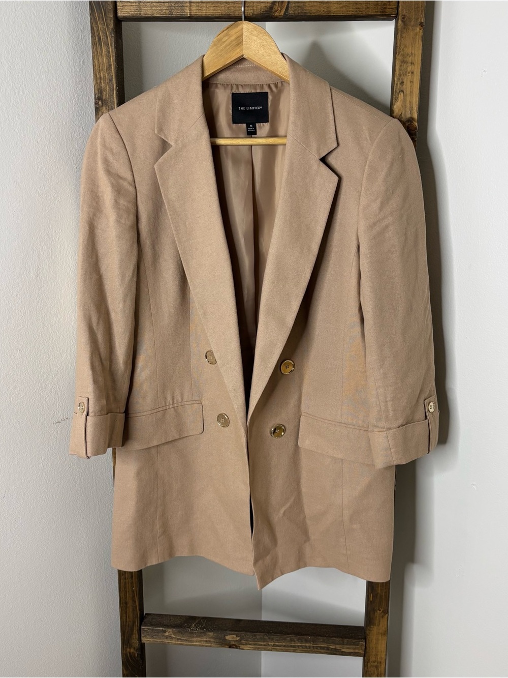 The Limited Beige Double-Breasted Blazer with Gold Buttons Size M